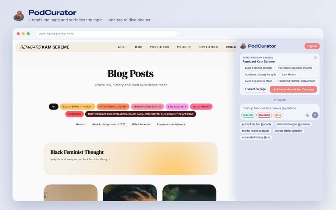 PodCurator: Find Podcasts for Any Page | Chrome Extension